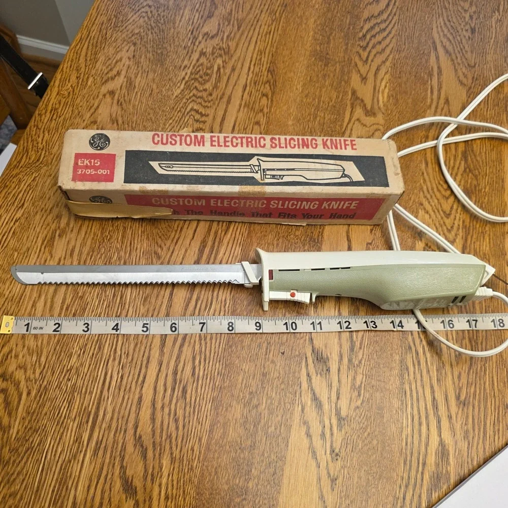 Vintage General Electric Custom Electric Slicing Knife EK15 Avocado Green Box